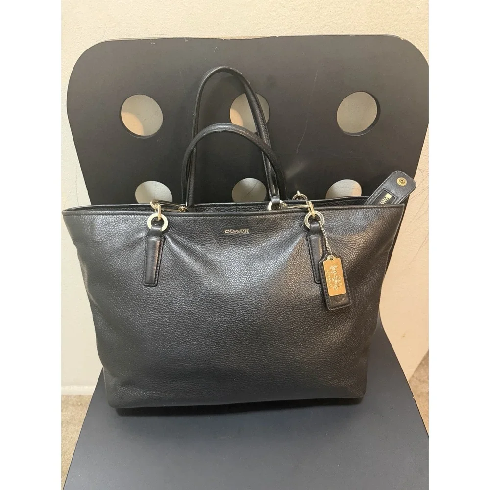 COACH 26769 Madison Black Pebbled Leather Tote Bag, Gold Tone Hardware, 2 TAGS